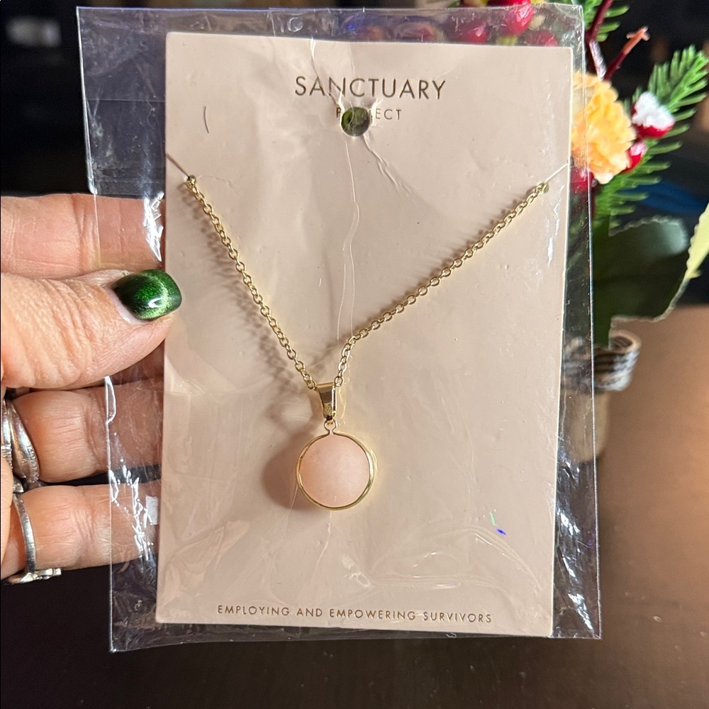 Gold Necklace with Pink Pendant